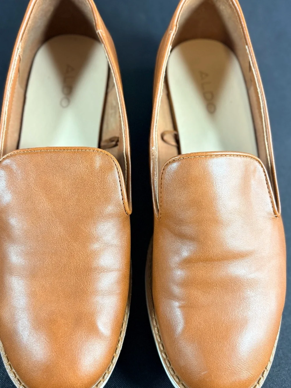 ALDO Men's Cognac Leather Slip-On Platform Loafers